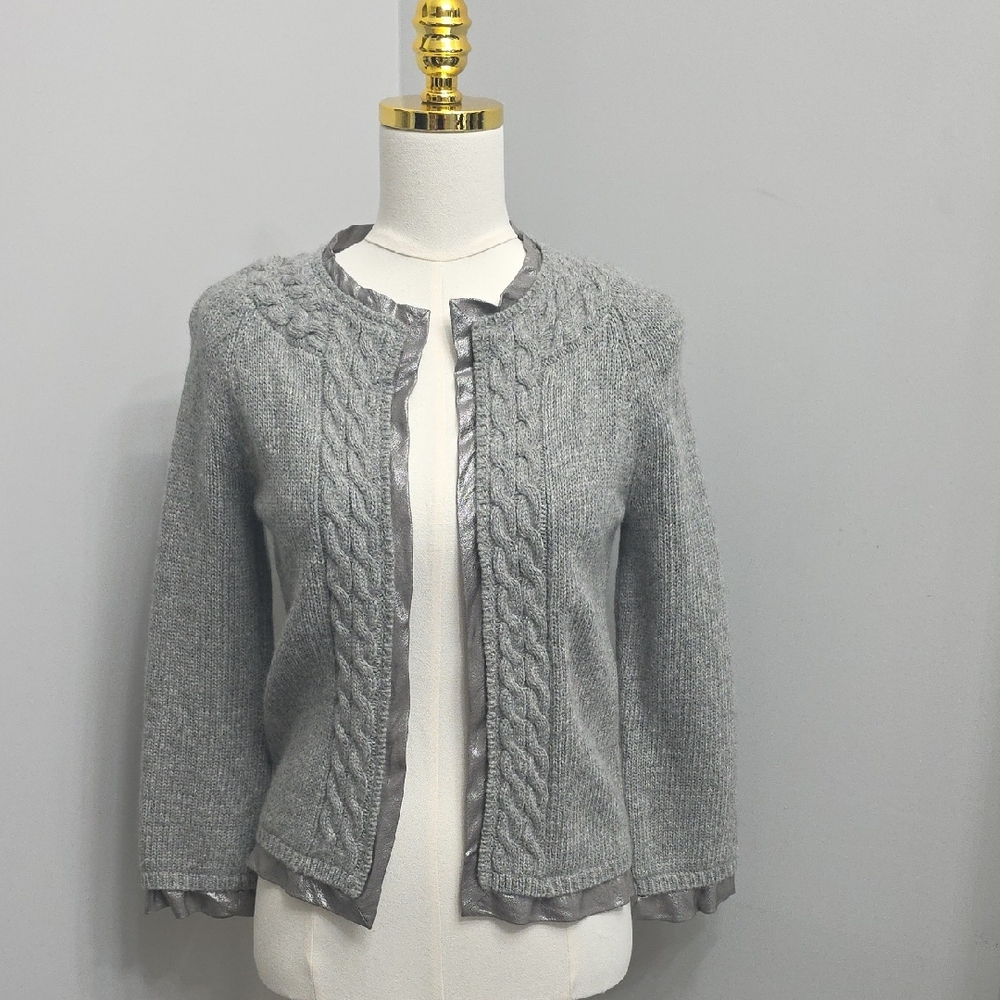 J. Crew Vintage Gray Cable Knit Cardigan With Metallic Details